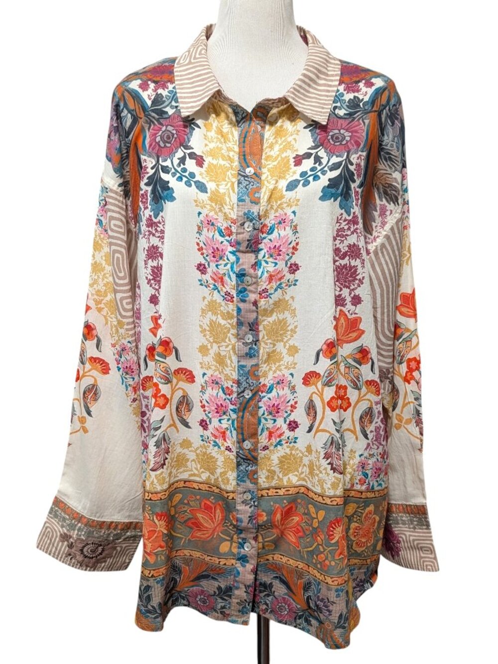 Natural Life Womens NWT Size L Barcelona Floral 100% Cotton Button Up Blouse Top